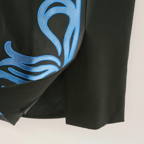 Carlisle Viscose Blend Blue Genuine Leather Detail Black Pencil Skirt - Picture 7 of 10